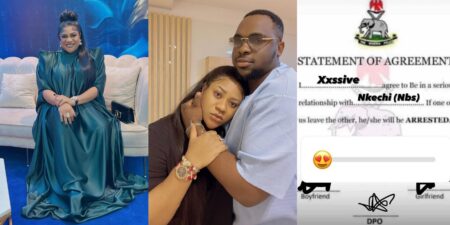 Nkechi Blessing and boyfriend sign statement of agreement