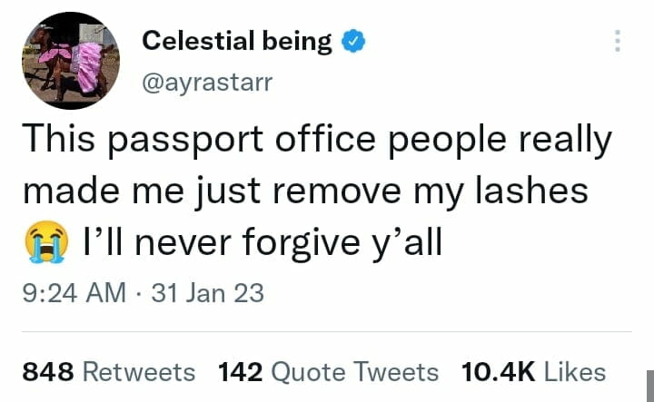 Ayra Starr passport experience