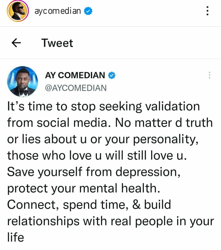 Ayo Makun advises his colleagues about seeking validation