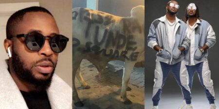 Psquare donate a cow to Tunde Ednut