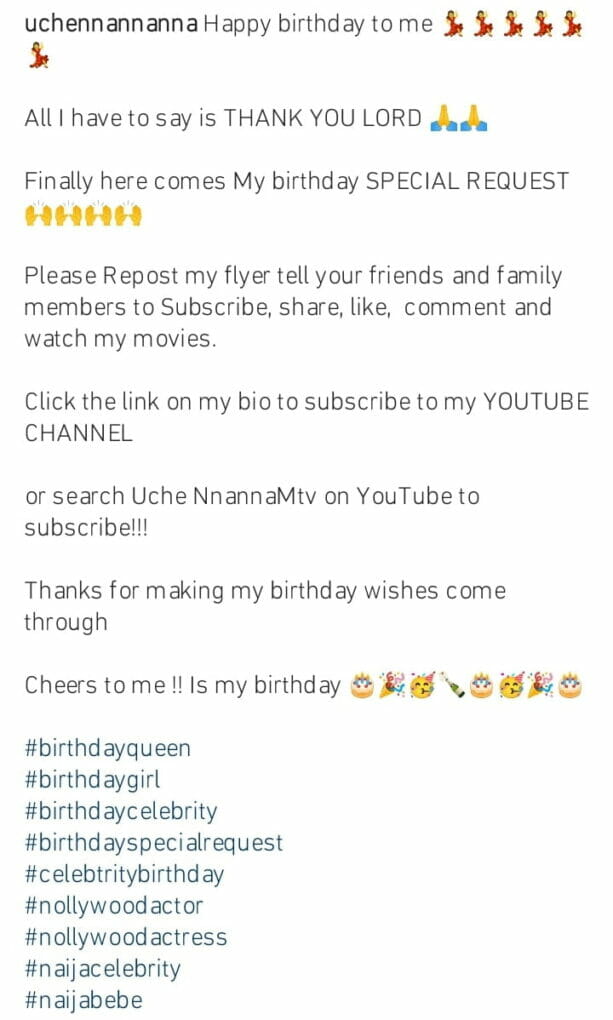 Uche Nnanna birthday request