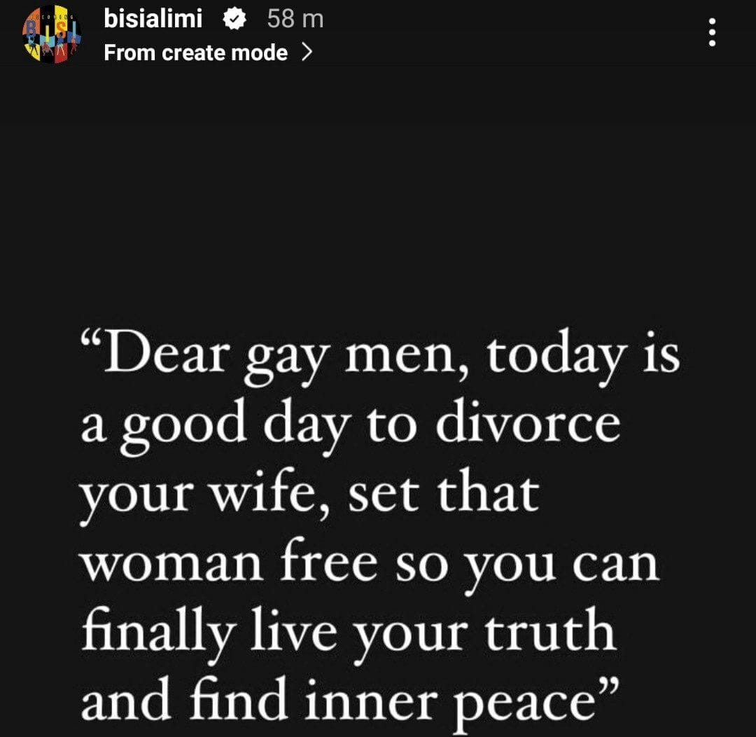 Bisi a Alimi advises gay men married to women