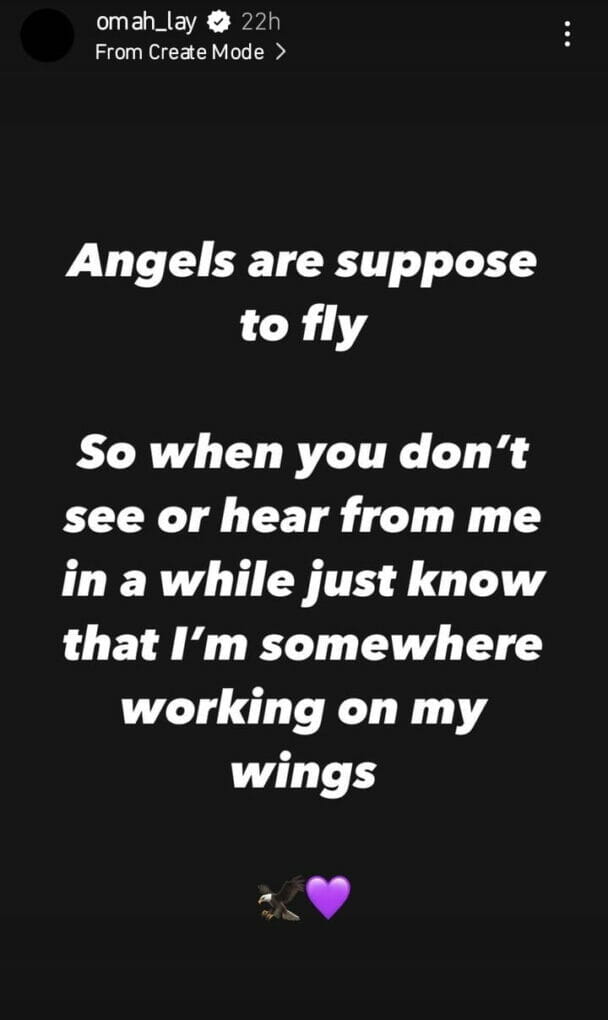 Omah Lay cryptic post on Angels