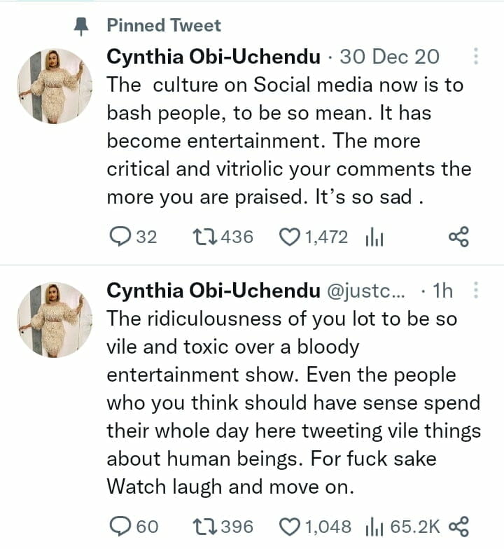 Cynthia Uchendu slams Yemi Cregx fan