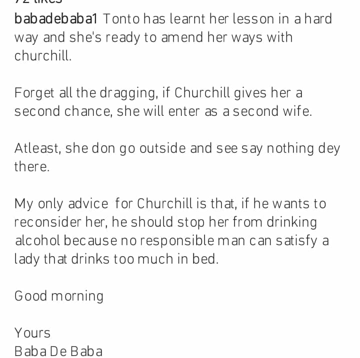 Baba De Baba weighs into Tonto and Churchill drama