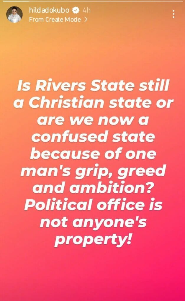 Hilda Dokubo asks if Rivers state is a Christian state 