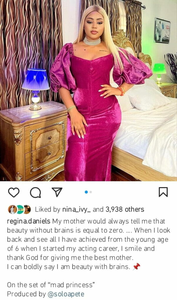 Regina Daniels reveals what her mother taught her about beauty