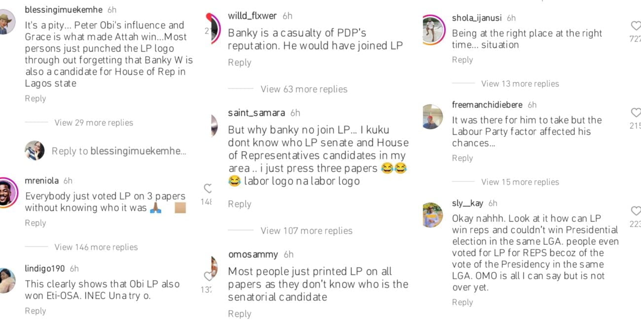 Reactions to Banky W's election loss