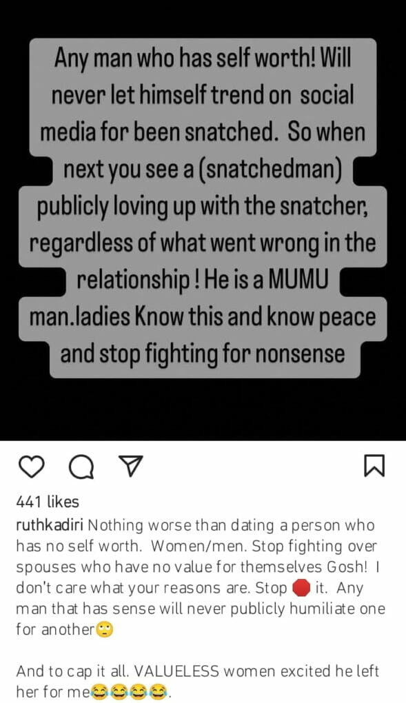 Ruth Kadiri slams Adeola Ariyo for dating her bestfriend's man