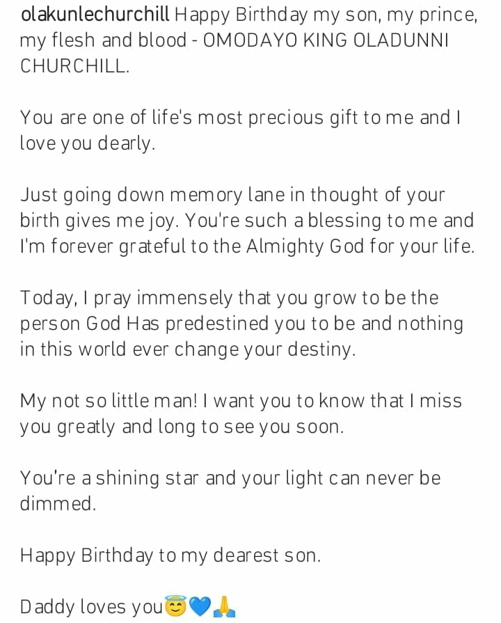 Olakunle Churchill celebrates son's 7th birthday