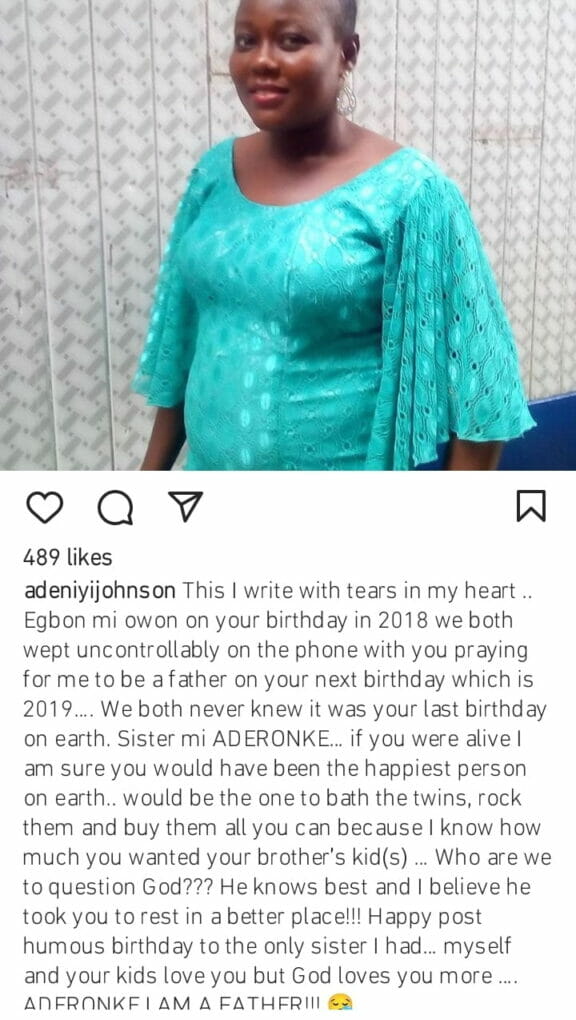 Adeniyi Johnson celebrates sister's posthumous birthday