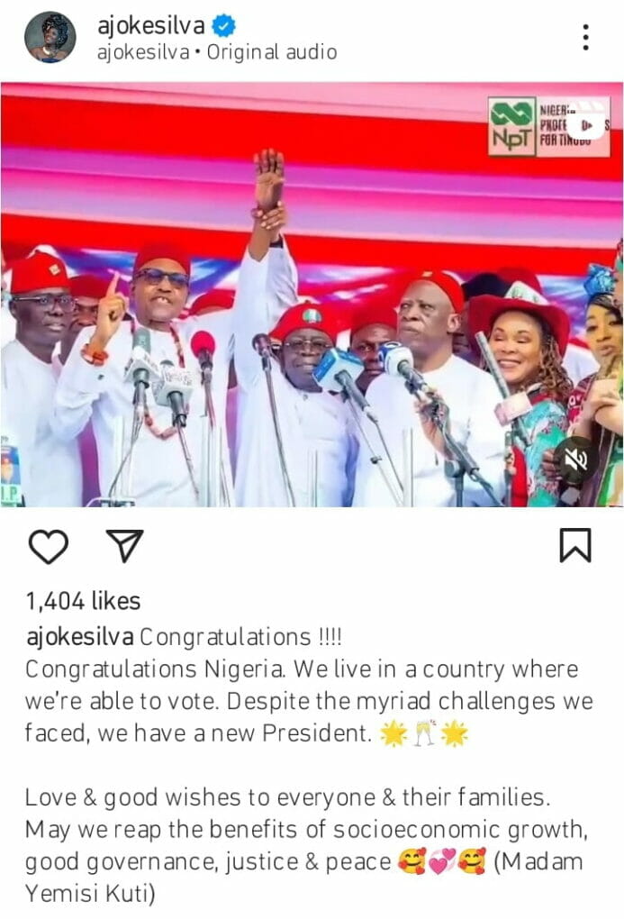 Nollywood stars celebrate Tinubu's victory