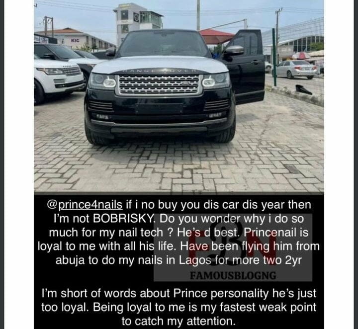 Bobrisky to give his nail technician a car
