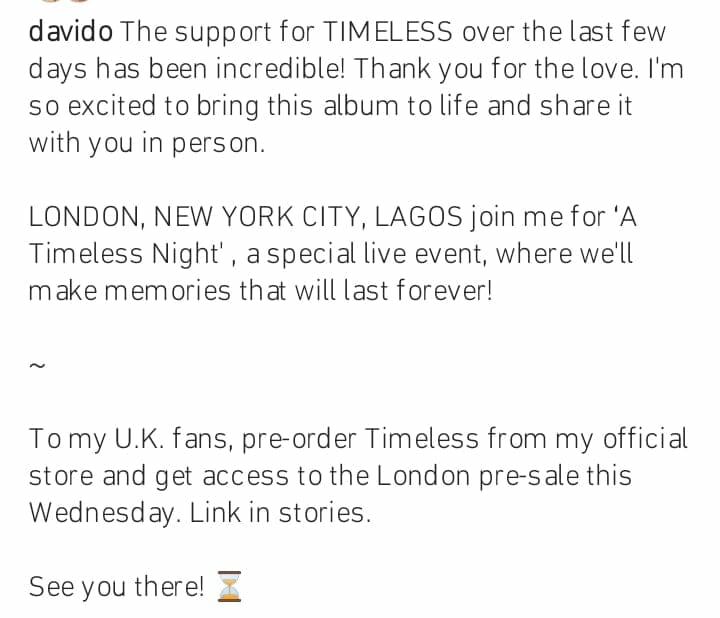 Davido appreciation post for his new album