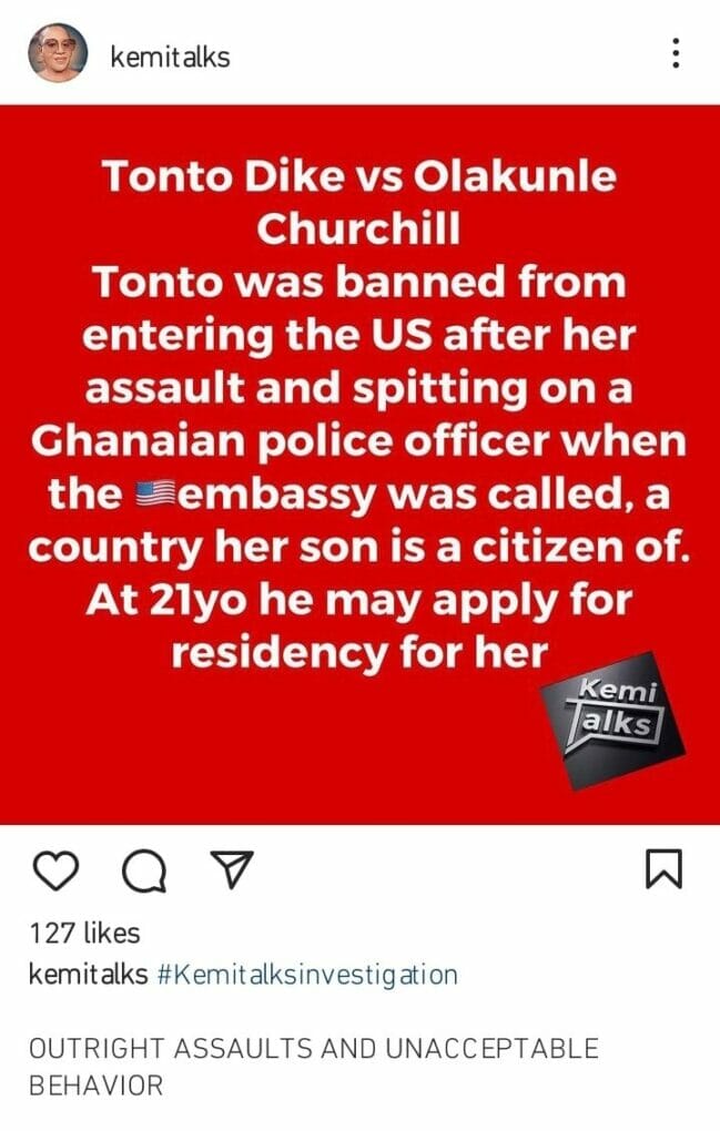 Kemi Olunloyo on why Tonto Dikeh was banned from America
