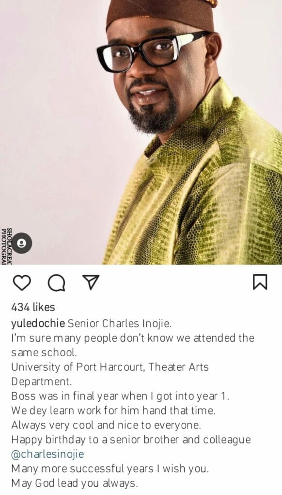 Yul Edochie recounts meeting Charles Inojie at his university