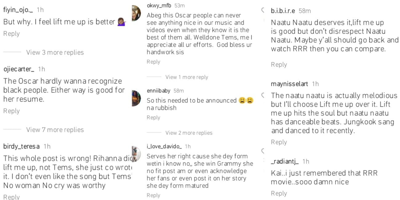 Reactions as Tems loses her first Oscars nomination