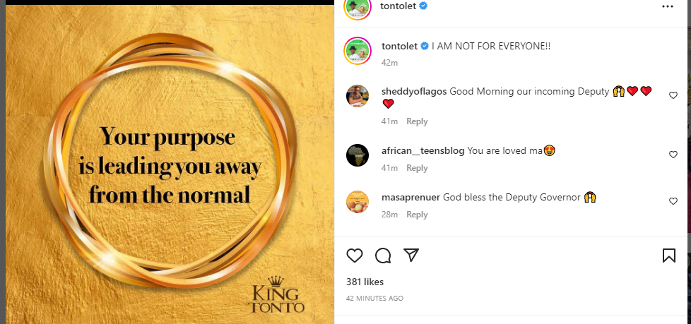 'I am not for everyone" Tonto Dike Breaks silence, replies Kemi Olunloyo's allegations against her