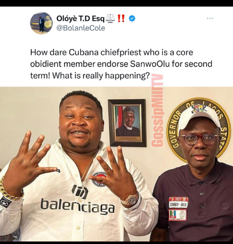 Netizens rescue Cubana Chiefpriest after hater drags him for endorsing Sanwo-Olu 