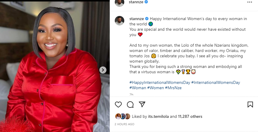 Stan Nze gushes over his wife as he celebrates her on International Women’s Day