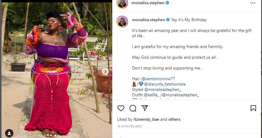 "Don't stop loving me", Monalisa Stephen tells fans as she celebrates her birthday with beautiful picture