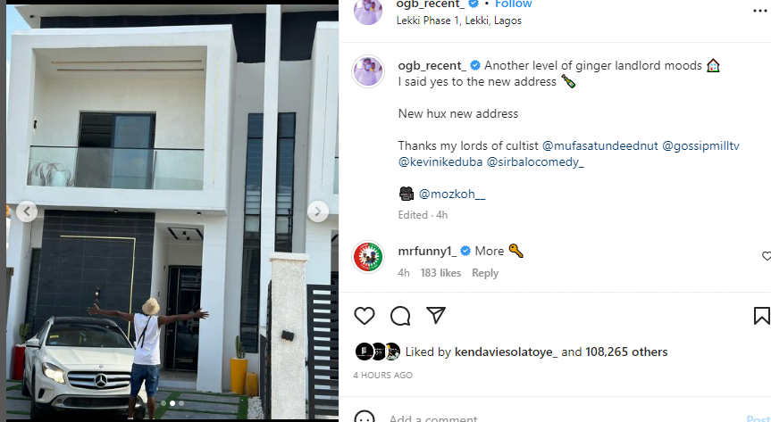 Mrfunny, Brodashaggi and others congratulate  Comedian OGB as he buys house in Lekki