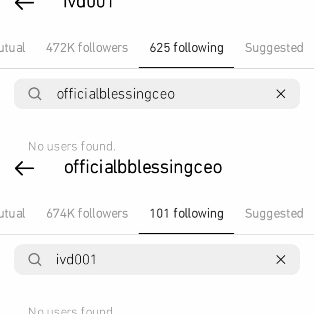 IVD and Blessing CEO unfollow each other 