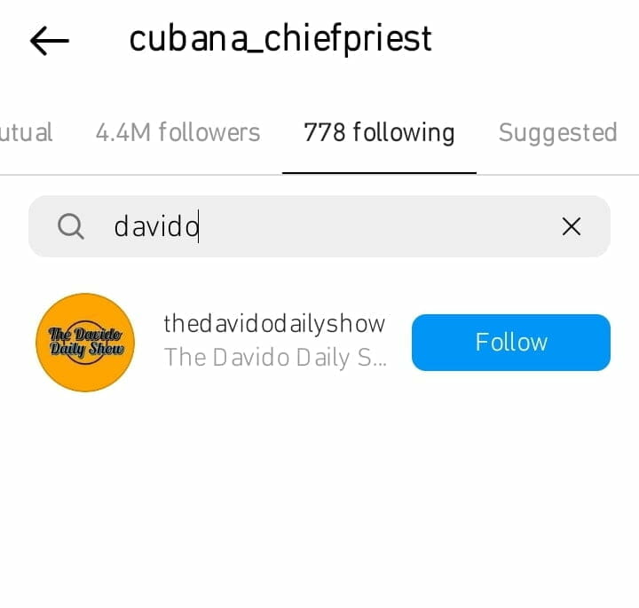 Cubana unfollows Davido