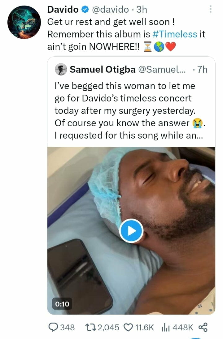 Fan wanted to leave the hospital to attend Davido's concert