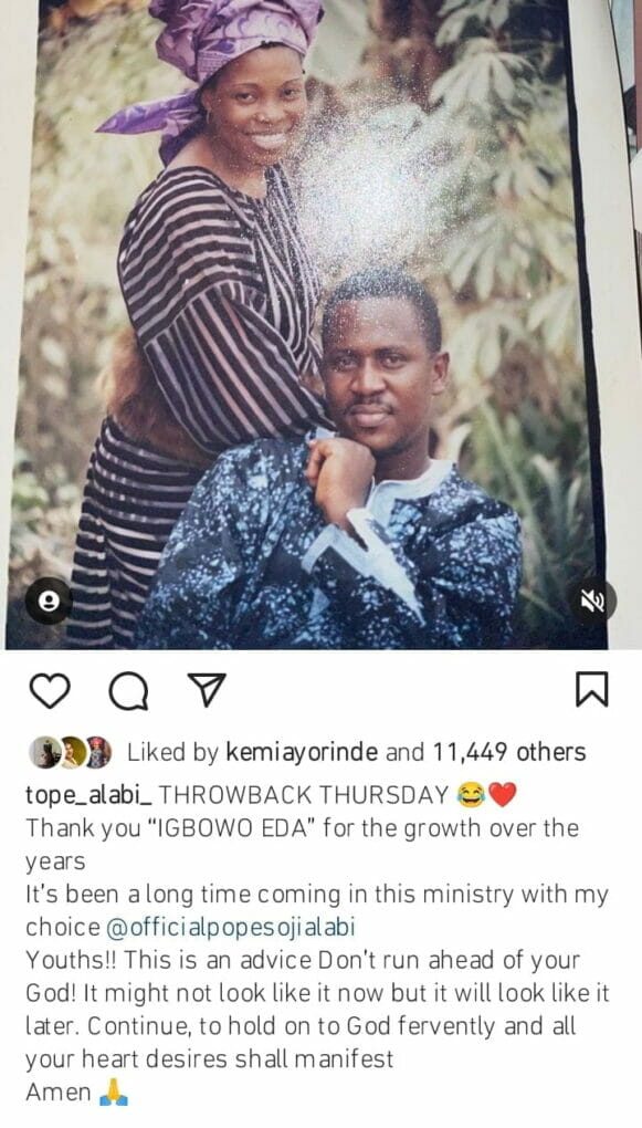 Tope Alabi shares throwback photo with husband