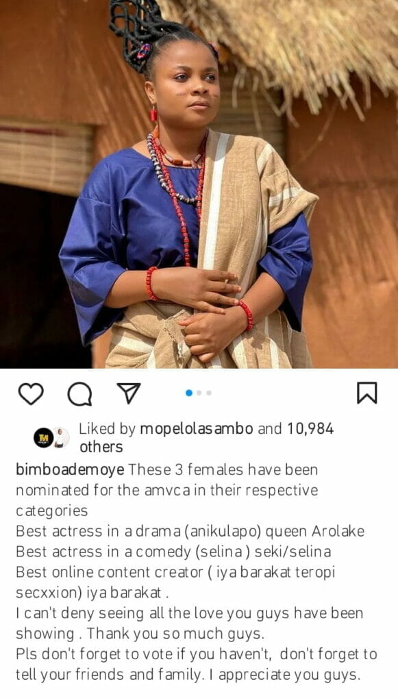 Bimbo Ademoye pens appreciation post