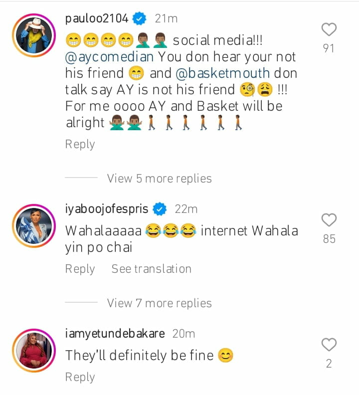 Celebrities react to old photo of Basketmouth and AY