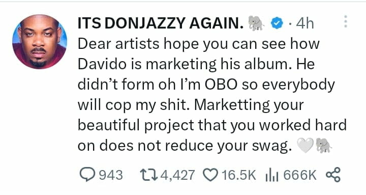 Don Jazzy sends message to artists 