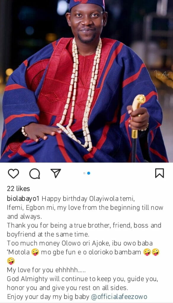 Biola Bayo celebrates Afeez Owo birthday