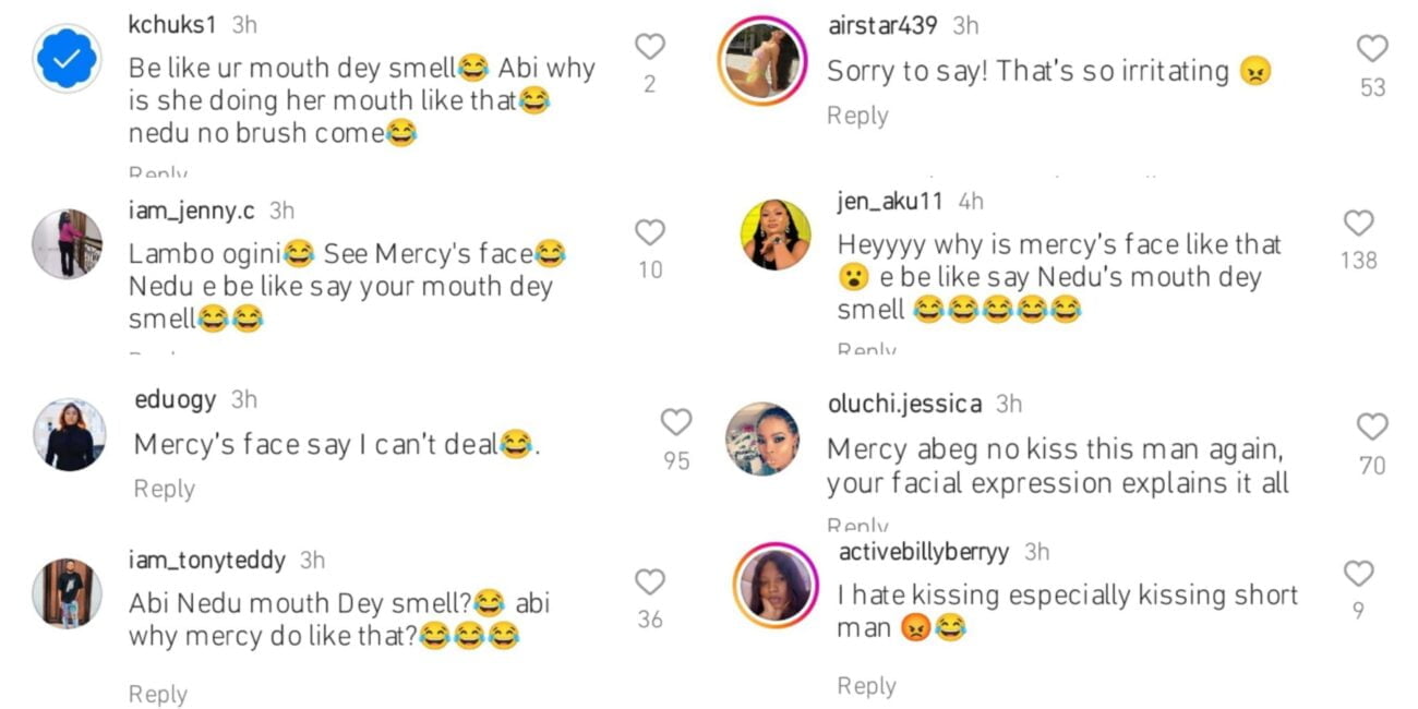 Mercy Eke's fans query her over kissing video with Nedu