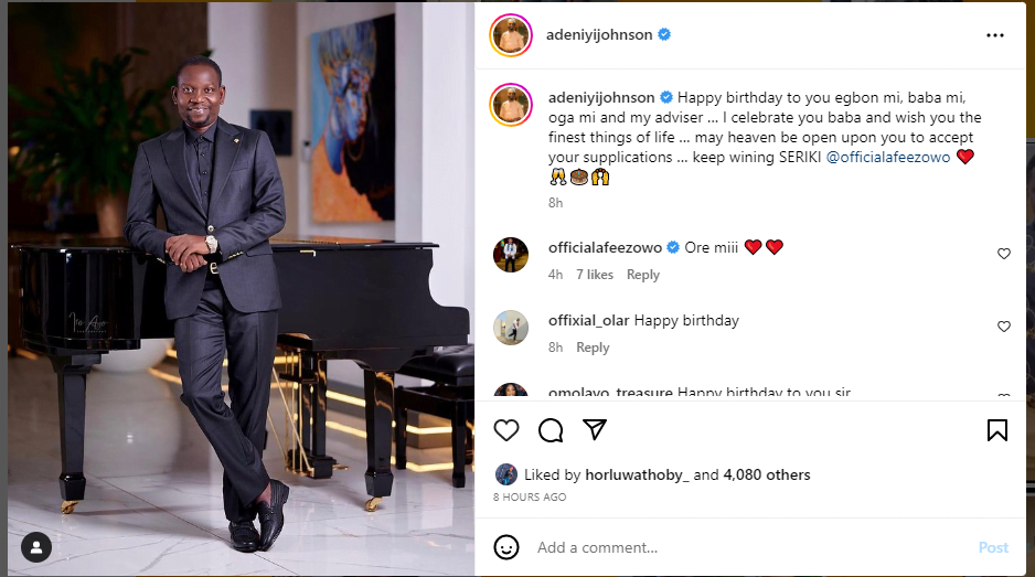Adeniyi Johnson pays tribute to Afeez Owo on his birthday, receives cow gift for twin's after party