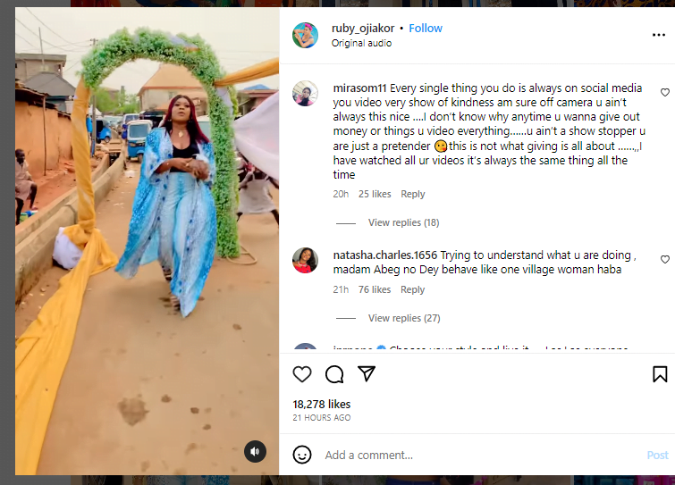 'This girl is local' Actress Ruby Ojiakor under fire for making kids chase her for money