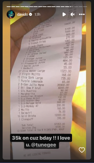 Fans react after Davido spends 16 million on dinner at his cousin's birthday party