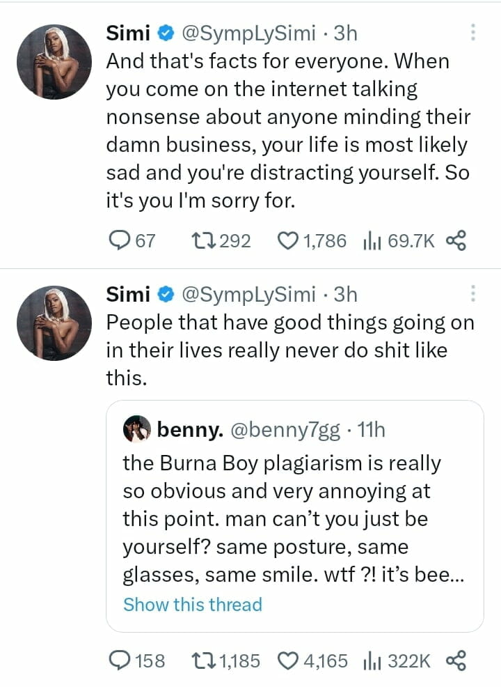 Simi blast Burna Boy's fans