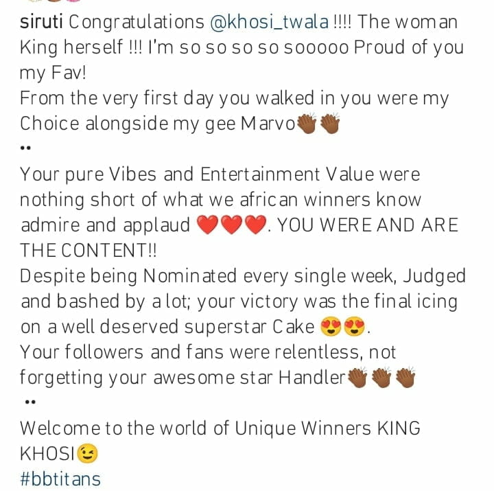 Uti Nwachukwu hails Khosi over victory 