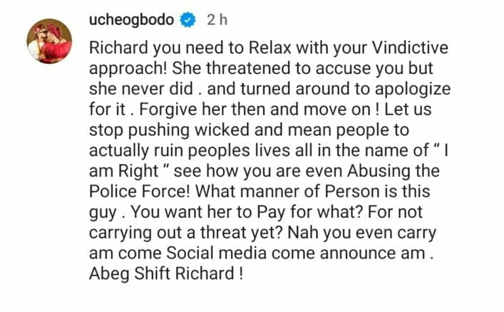 Uche Ogbodo comment to false rape accusation victim