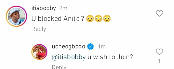 Between Uche Ogbodo and a fan who questioned her for blocking Anita Joseph 