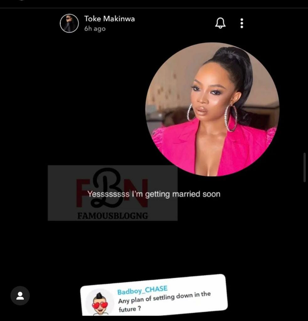 Congratulations pour in as Toke Makinwa reveals she is getting married