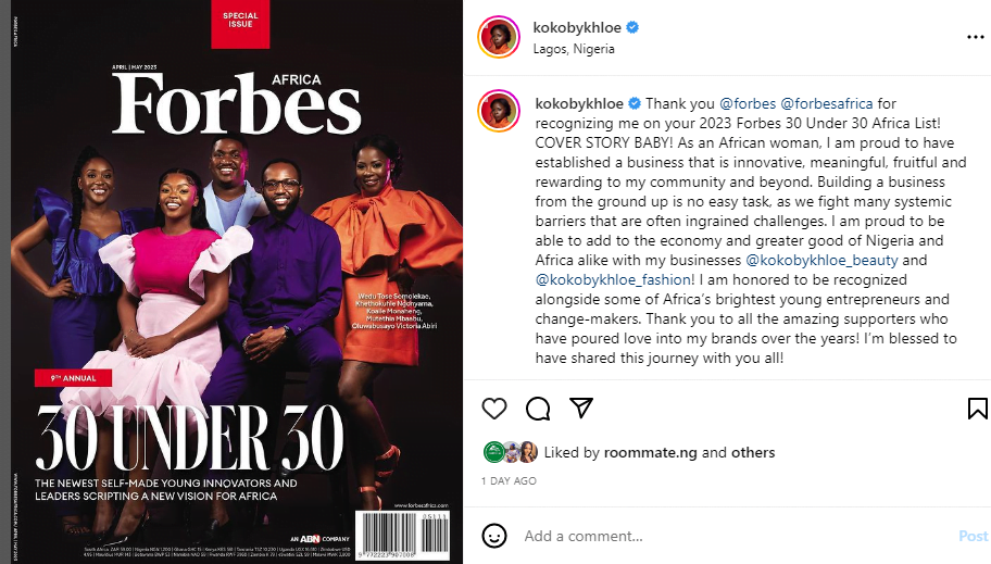 BBNaija's Khloe emotional as she makes list of Forbes under 30