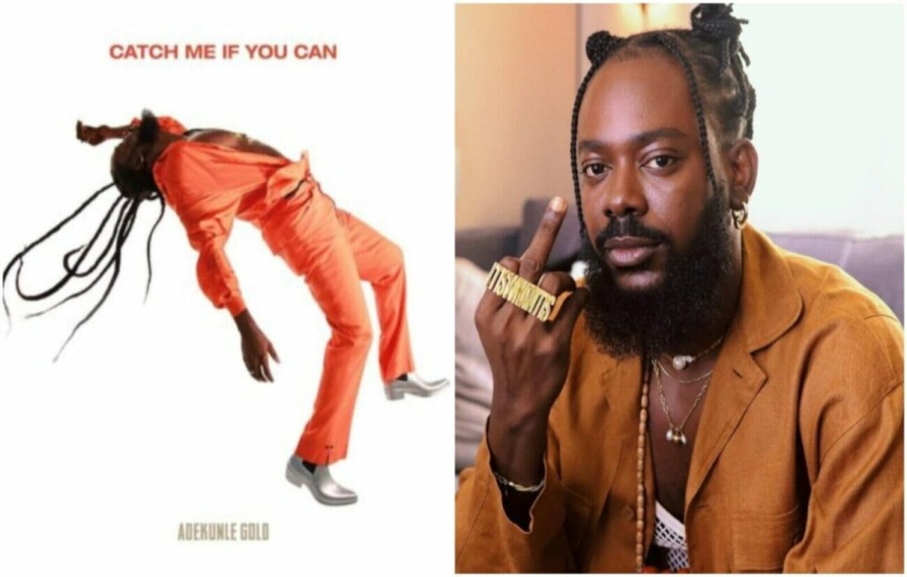 A vibrant album cover featuring Adekunle Gold with the text "Catch Me If You Can" in bold letters, representing the artist's musical journey and the album's theme.