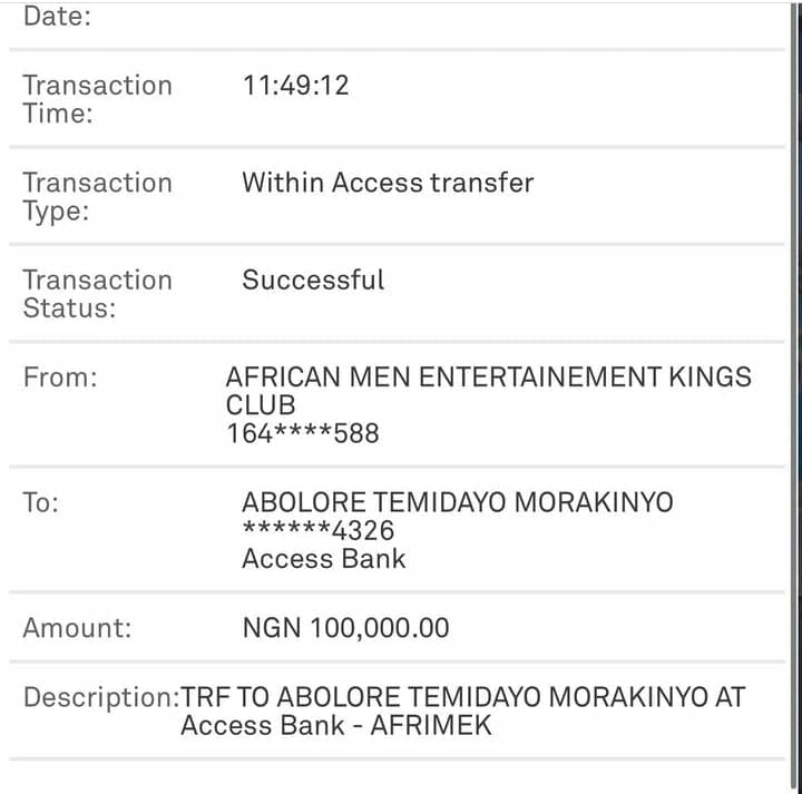 AFRIMEK pays Temidayo Morkinyo N100,000