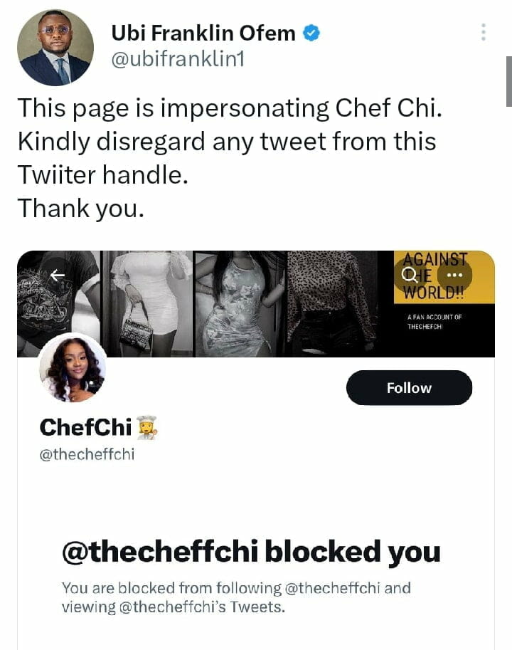 Ubi Franklin speak on Chioma's fake Twitter page