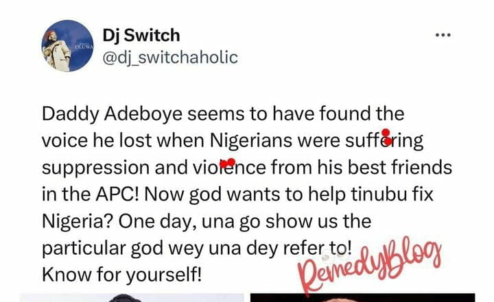 DJ Switch slams Pastor Adeboye 