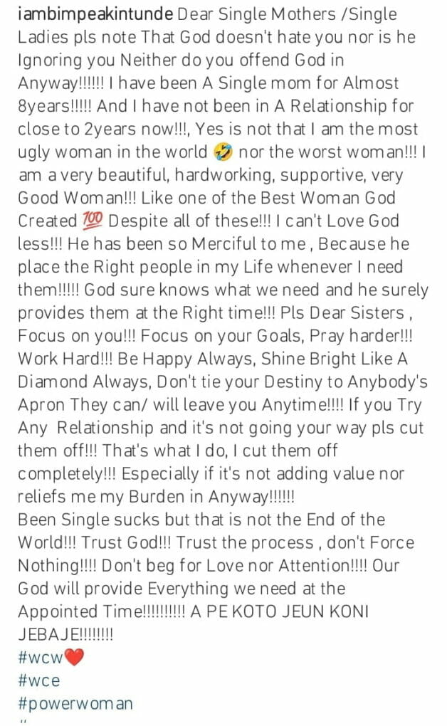Bimpe Akintunde pens note to single mothers
