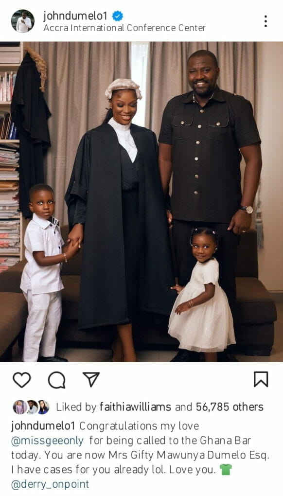 John Dumelo's wife called to bar